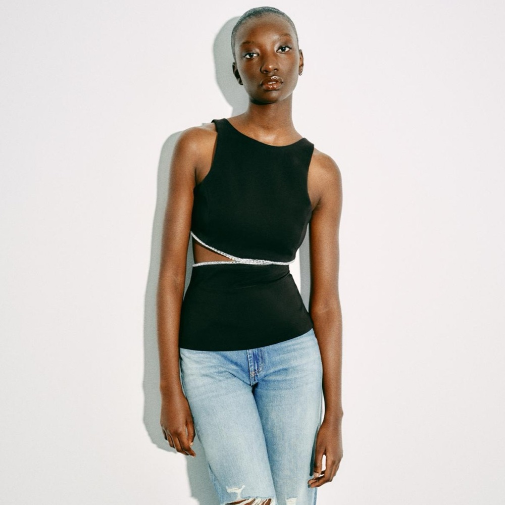 NWT Zara Woman JEWEL CUT OUT TOP Size M Medium